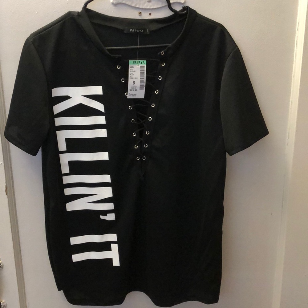 Papaya Black Lace-Up T-Shirt (Small)